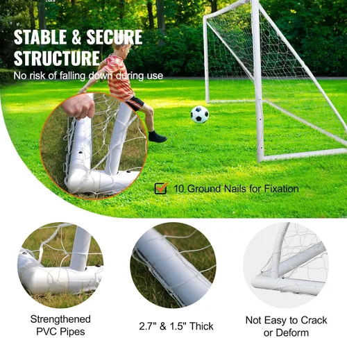 Miniatura 6 de VEVOR Portable Soccer Goal, 12 x 6 ft Large Practice Soccer Net, Steel Fiberglass Structure Training Goal Set with Carry Bag, All-Weather Outdoor