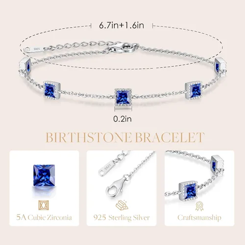 Miniatura 3 de CDE Pulseras de plata de ley 925 con piedra natal para mujer, delicada y sencilla pulsera de eslabones ajustable, regalo de cumpleaños, aniversario