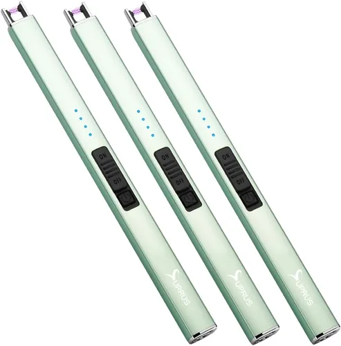 Miniatura 10 de SUPRUS Encendedor eléctrico de arco, a prueba de viento, sin llama, recargable por USB con bloqueo de seguridad para velas, barbacoa, camping (verde)