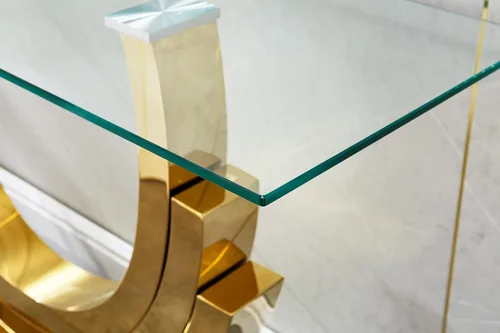 Miniatura 143 de Mesa de centro de cristal de lujo, mesa de centro de sofá de 47 pulgadas con marco de acero inoxidable dorado y parte superior de vidrio negro, mesa