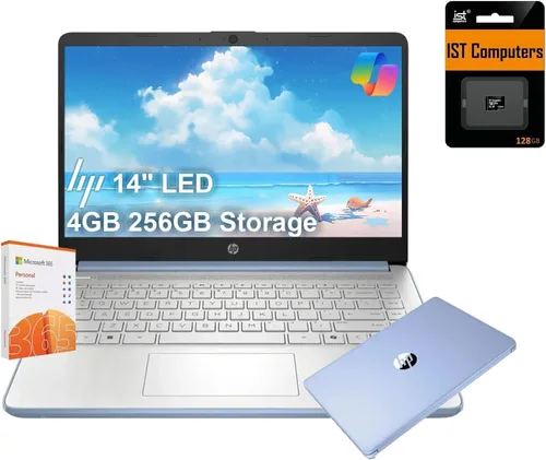 HP 14 Laptop ultraligera para estudiantes y hogar (LED de 14 pulgadas, Office 365 de 1 año, Intel N150 de 4 núcleos (>N4120), 4 GB de RAM, 128 GB de