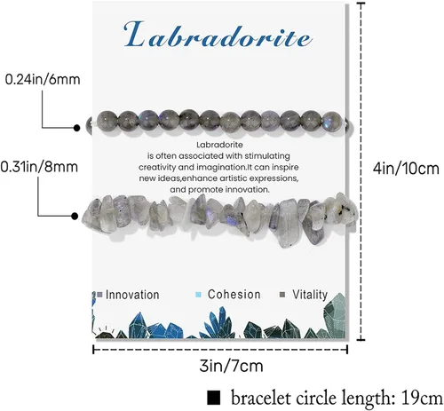 Miniatura 27 de Pulseras de cristal curativo para mujer, 2 pulseras de piedra natural de 0.236 pulgadas, pulseras elásticas de cuentas de cristal hechas a mano