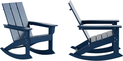 Miniatura 34 de HDPE Laguna Silla mecedora Adirondack de polietileno para exteriores (juego de 2), color negro