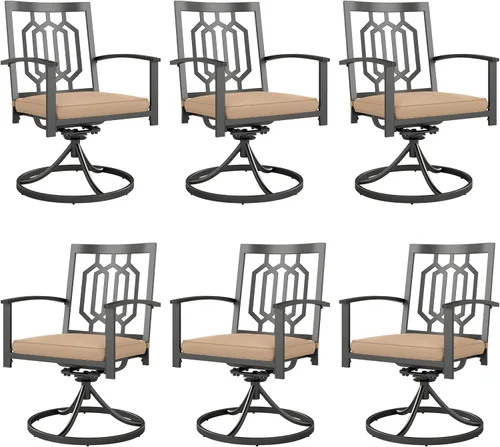 Miniatura 13 de PHI VILLA Juego de 2 sillas giratorias de metal para exteriores, sillas de comedor con cojín, juego de muebles para jardín, patio trasero, bistró