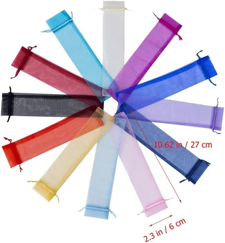 Miniatura 7 de Healifty Bolsas de regalo de organza con cordón, paquete de 50 bolsas pequeñas de malla de tul de 4.20 x 0.90 pulgadas, para bodas, fiestas, dulces