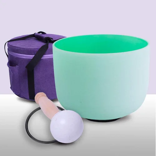 Miniatura 6 de Cuenco de cristal de cuarzo esmerilado de color púrpura de 432 Hz con diseño de corona B de 8 pulgadas con bolsa resistente Nota F de 432 Hz