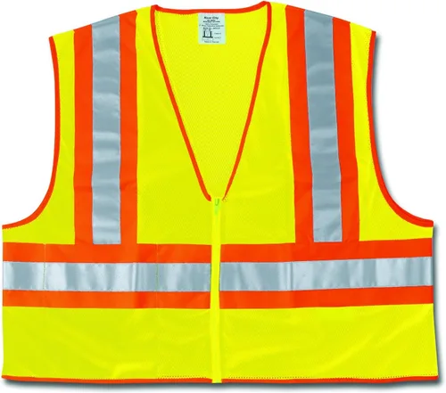 MCR Safety WCCL2LL - Chaleco de seguridad de malla de poliéster clase 2 con 3M Scotchlite de 4-1/2 pulgadas, rayas reflectantes naranja/plateadas,