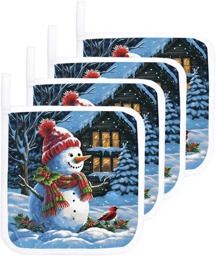 Miniatura 8 de Soportes para ollas de Navidad para cocina, muñeco de nieve de invierno, árbol de Navidad, copo de nieve, bayas, soporte con bucle, aislamiento