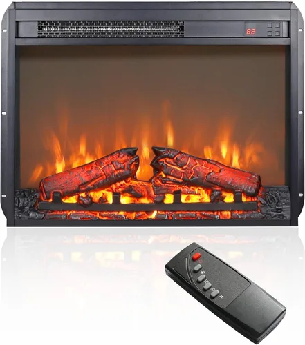 Inserto de chimenea eléctrica de 23 pulgadas, calentador de chimenea eléctrico con control remoto/temporizador, brillo ajustable de 4 llamas,