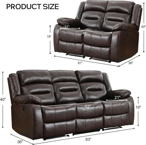 Miniatura 2 de EBELLO Sofá Reclinable Eléctrico de Piel Sintética para Dos Personas, Juego de Sofá Reclinable de 3 Asientos, Juego de Sillón Sofá Reclinable Marrón