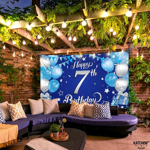 Miniatura 5 de KatchOn, Cartel XtraLarge de feliz cumpleaños 7 – 72 x 44 pulgadas Decoraciones de cumpleaños para niños y niñas Fondo de pancarta Hbd para Azul