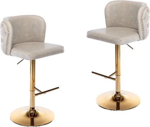 Miniatura 9 de LKTART Juego de 2 taburetes de bar giratorios de altura de asiento ajustable, modernos tapizados de poliuretano con base cromada, con respaldo