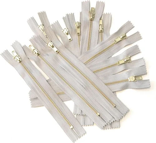 Miniatura 11 de 10 cremalleras de dientes de metal dorado de latón (7 pulgadas, Natura/Beige)