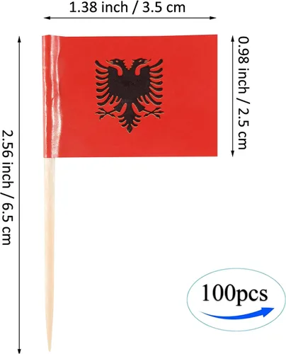 Miniatura 2 de QQSD Bandera de Albania palillo de dientes Albania Pequeña Bandera para cupcakes, 100