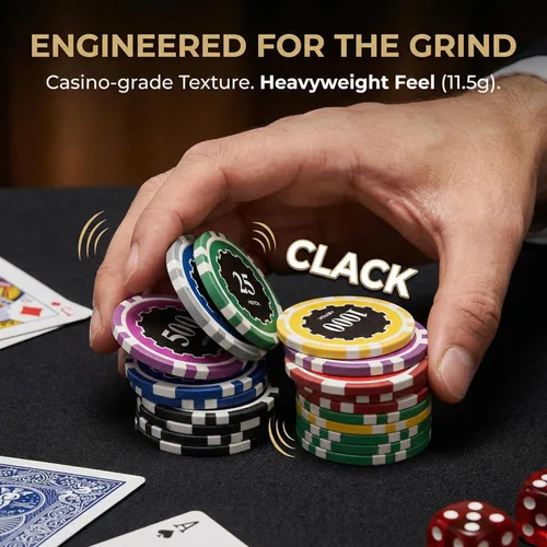 Miniatura 6 de Fichas de póquer con denominaciones, juego de 300 piezas de 11.5g con números, fichas de casino pesadas, 5 dados, 2 barajas con estuche compacto