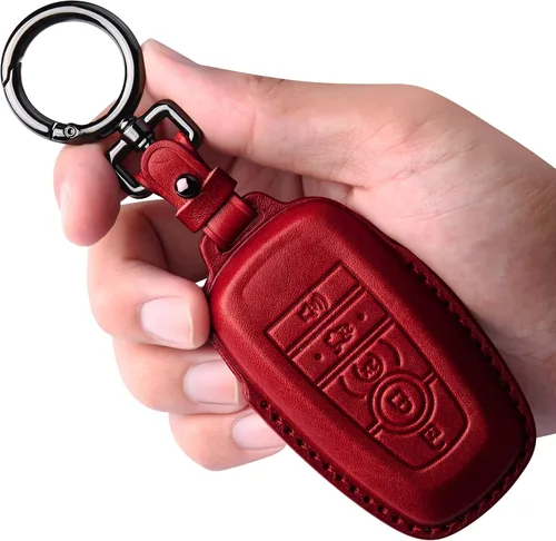 Miniatura 12 de Tukellen Funda de cuero para llavero de Ford con llavero compatible con Ford Explorer Mustang Fusion Escape F150 F250 F350 F450 F550 Edge-Negro
