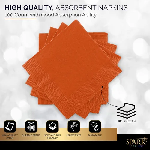 Miniatura 4 de Amcrate Paquete de 100 servilletas de bebidas color naranja, ideal para bodas, fiestas, cumpleaños, cenas, almuerzos y cócteles (5 x 5 pulgadas)