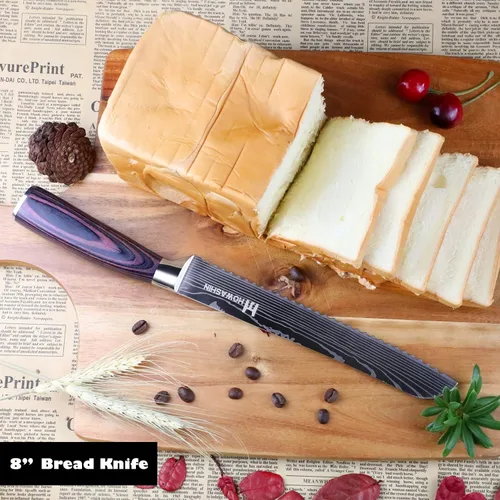 Miniatura 4 de Cuchillo de pan de 8 pulgadas afilado profesional cuchillo de cocina alemán de alto carbono cuchillo de cocina ergonómico color mango de madera