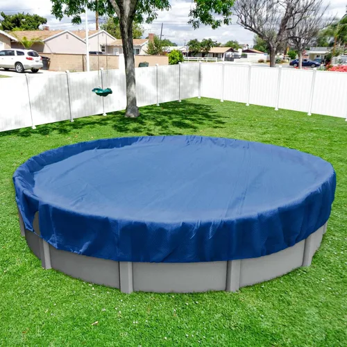 Windscreen4less Cubierta de seguridad redonda de invierno para piscina de 14 pies con cable de alambre a lo largo de los bordes, cabrestante para