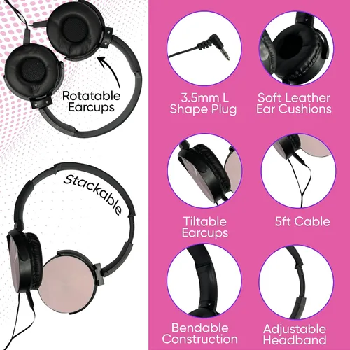 Miniatura 5 de Paquete de 1 auricular de piel con cable con conector de 0.138 in, carcasa redonda de metal, color negro