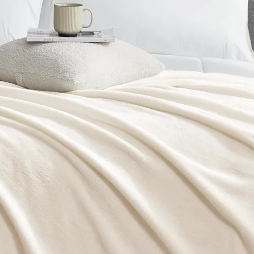 Miniatura 4 de Hansleep Manta de forro polar para sofá beige, súper suave manta de franela esponjosa y acogedora para todas las estaciones, beige, manta de 50x60