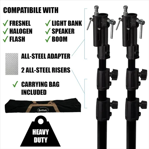 Miniatura 2 de BRITEK Soporte de luz de acero resistente de 9 pies para iluminación de video, retrato y fotografía (2 piezas con bolsa de transporte)