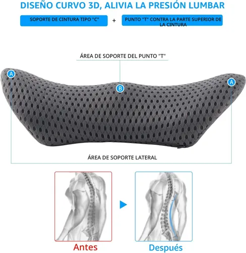 Miniatura 3 de Almohada lumbar, almohada de apoyo lumbar de espuma viscoelástica para silla de oficina y asiento de automóvil, almohada de apoyo para aliviar