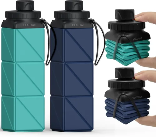 Miniatura 20 de BEAUTAIL Botellas de agua plegables de 20.6 onzas, botella de agua portátil plegable de silicona, ligera, reutilizable, a prueba de fugas
