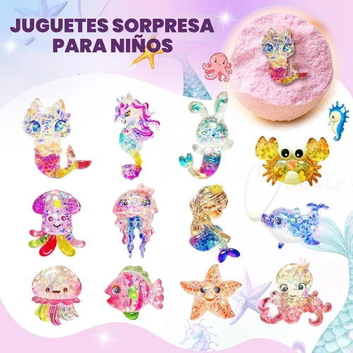 Miniatura 4 de Bombas de baño para niños con sorpresa en el interior, 12 bombas de baño para niños con juguetes de sirena, juego de regalo para niñas, manteca