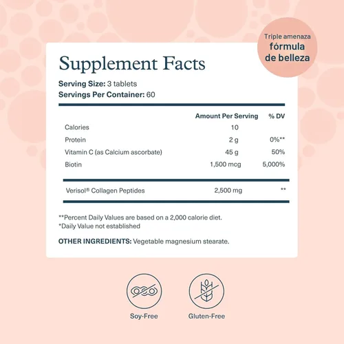Miniatura 2 de Youtheory Colágeno de efecto concentrado con verisol, péptidos de colágeno con vitaminas C y B, apoya el cabello, las uñas, los huesos