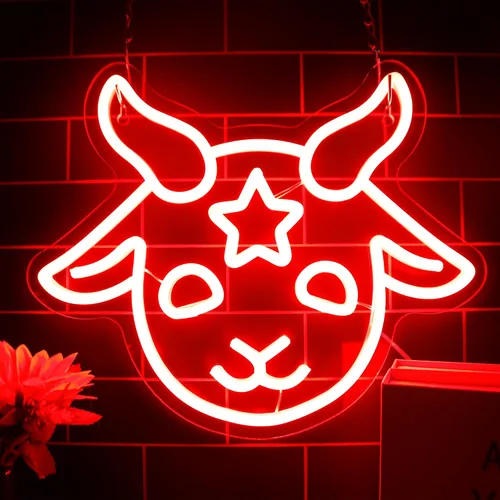 Allball Letrero de Neón Baphomet, Letreros LED Regulables Góticos Símbolo de Satanás Letreros de Neón de Halloween para Decoración de Pared, Rojo1