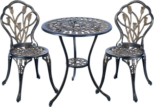 C/G - Juego de 3 piezas de bistró, juego de mesa de aluminio fundido antioxidante para muebles de porche delantero de parque (cobre antiguo)