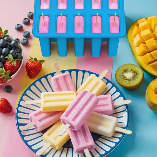 Miniatura 7 de Miaowoof Moldes caseros para paletas de hielo, 10 cavas de silicona sin BPA, con 50 varillas, 50 bolsas, 10 palitos reutilizables, embudo, cepillo