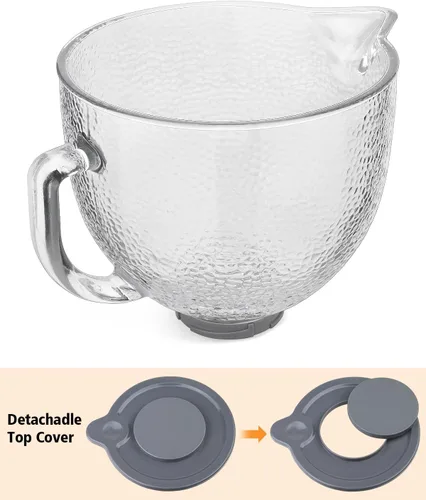 Miniatura 4 de Tazón mezclador de vidrio martillado de 5 cuartos de galón, tazón mezclador para KitchenAid de 4.5 y 5 cuartos de galón con cabezal inclinable