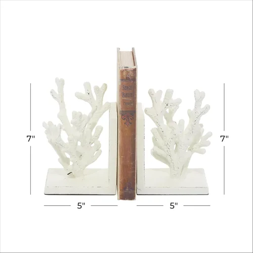 Miniatura 6 de Deco 79 Sujetalibros decorativos de metal coral antideslizantes, juego de 2 sujetalibros de oficina de 5 pulgadas de ancho, 7 pulgadas de alto