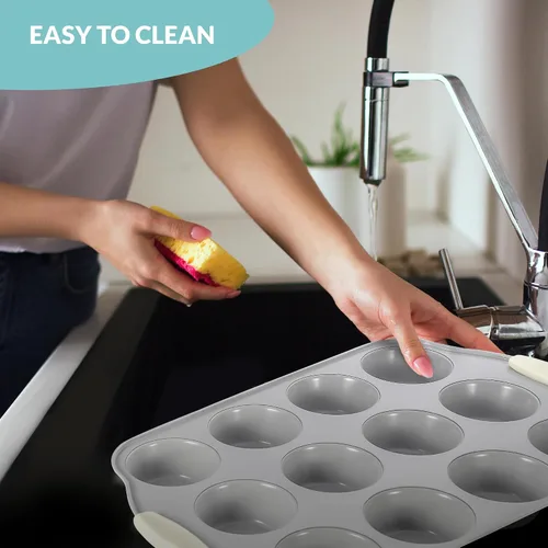 Miniatura 3 de Boxiki Kitchen Molde de acero antiadherente para magdalenas de 6 tazas con asas de silicona y forros reutilizables, perfecto para hornear magdalenas