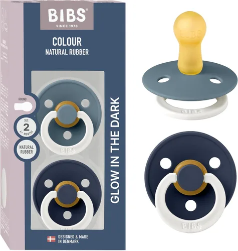 Miniatura 59 de BIBS - Paquete de 2 chupetes Bibs Colour, calmante, libre de bisfenol A, punta redonda, látex de goma natural Noche de vainilla