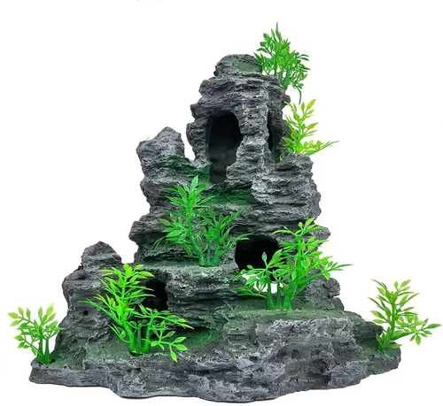 Miniatura 12 de Adorno de piedra para acuario con vista a la montaña, árbol de cueva de roca, decoración de acuario para peceras para peceras pequeñas, 7.5 pulgadas