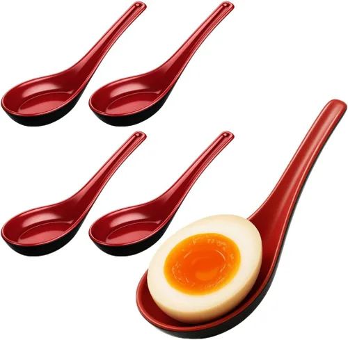 JapanBargain 2384x4, juego de 4 cucharas de sopa de fideos asiáticos, japonesas, chinas, Wonton Soba, arroz Pho Ramen, color rojo y negro