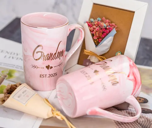 Miniatura 5 de Tazas para abuela y abuelo EST 2025 – Juego de tazas de café con anuncio de nuevo abuelo, regalos elegantes para baby shower, día de la madre, día
