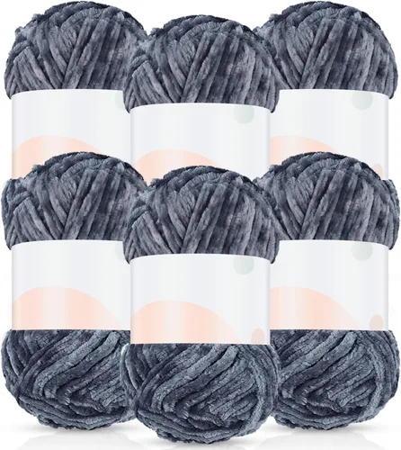 Miniatura 10 de Amylove 6 rollos de hilo de felpilla de terciopelo suave para ganchillo de 1182 yardas, manta de poliéster, hilo grueso mullido para tejer y hacer