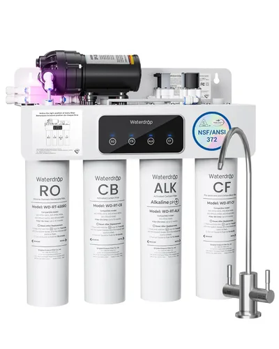 Waterdrop Filtro de agua de ósmosis inversa alcalino T4-A pH +, doble flujo, certificado NSF/ANSI 372, 10 etapas, sistema de filtración de ósmosis