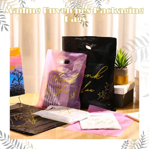 Miniatura 7 de Qilery 1000 bolsas de plástico con asas de agradecimiento – Bolsas de regalo de mercancía para pequeñas empresas, bolsas reutilizables al por menor