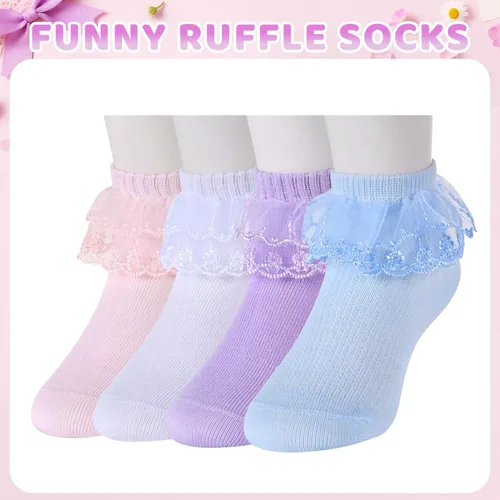 Miniatura 4 de sockfun Calcetines con volantes para bebé, calcetines de encaje con volantes para niños pequeños y niñas