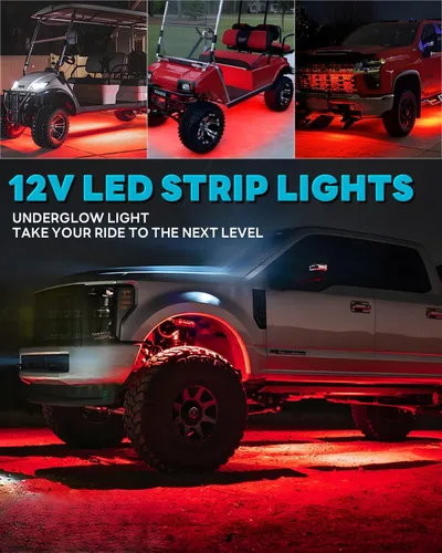 Miniatura 6 de Tira de luz LED de 12 V conectable de 24 pulgadas, tira de luces LED rojas para automóvil, carrito de golf, motocicleta, barco, gabinete, tira