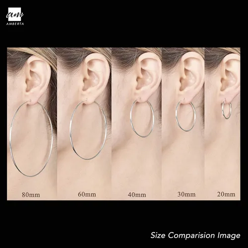 Miniatura 5 de Amberta® Aretes de plata de ley 925 con círculos finos y sin fin. Tamaño del diámetro: 20 30 40 60 2.953 in