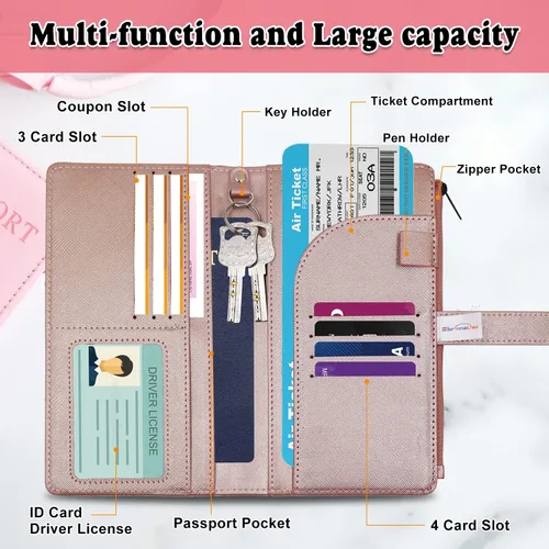 Miniatura 2 de Sbrinnaliao Cartera de viaje con bloqueo RFID multiuso para pasaporte, Rosado, Classic
