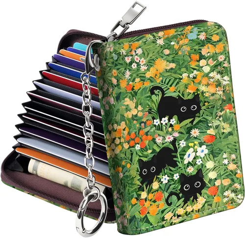 Miniatura 31 de Mayski - Cartera para tarjetas de crédito con cremallera para mujeres, tarjetero pequeño de acordeón, llavero, tarjetero para tarjetas de Manzana