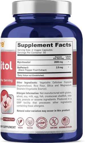 Miniatura 2 de NusaPure Myo-Inositol - Apto para vegetarianos/veganos, sin OMG - 2800 mg, 200 cápsulas