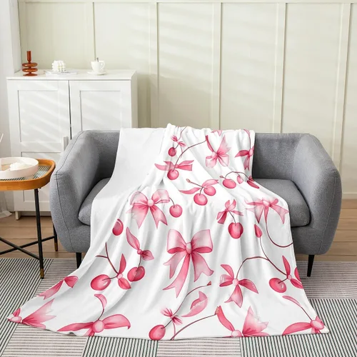 Miniatura 20 de Erosebridal Manta de franela con nudo de lazo para niñas, 40 x 50 pulgadas, diseño de rayas de diamante, para sofá cama y cama de vellón para niños